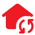 Red house icon with refresh symbol.