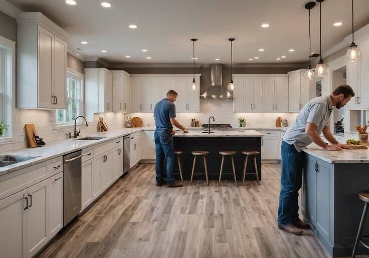 Men working in a modern kitchen.